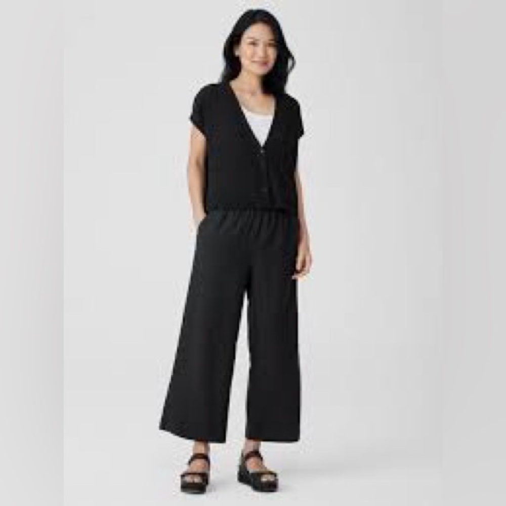 Eileen Fisher NWOT Black Linen Short Sleeve Cardigan size Large